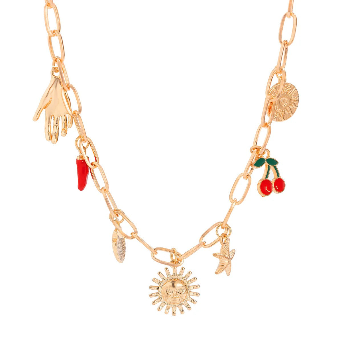 Sun Star Fish Hand Chilli Gold Anti Tarnish Charm Necklace Chain Bulk