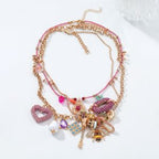 Luxury Multi Color Charm Gold Plated CZ Enamel Layered Necklace Bulk