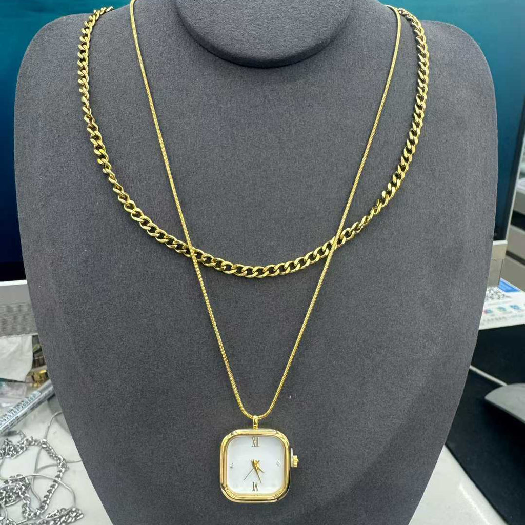 Minimalist Watch Layered Chain Gold Silver Stainless Steel Necklace Bulk