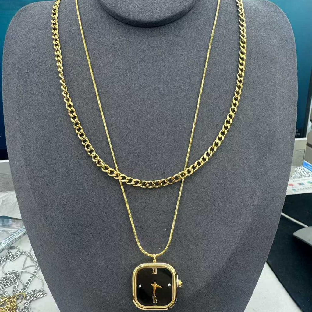 Minimalist Watch Layered Chain Gold Silver Stainless Steel Necklace Bulk