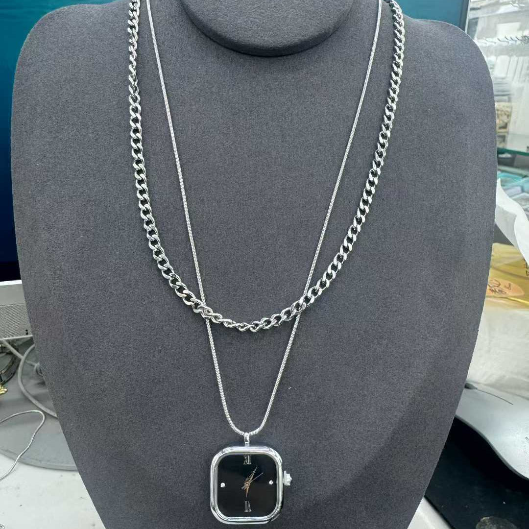 Minimalist Watch Layered Chain Gold Silver Stainless Steel Necklace Bulk