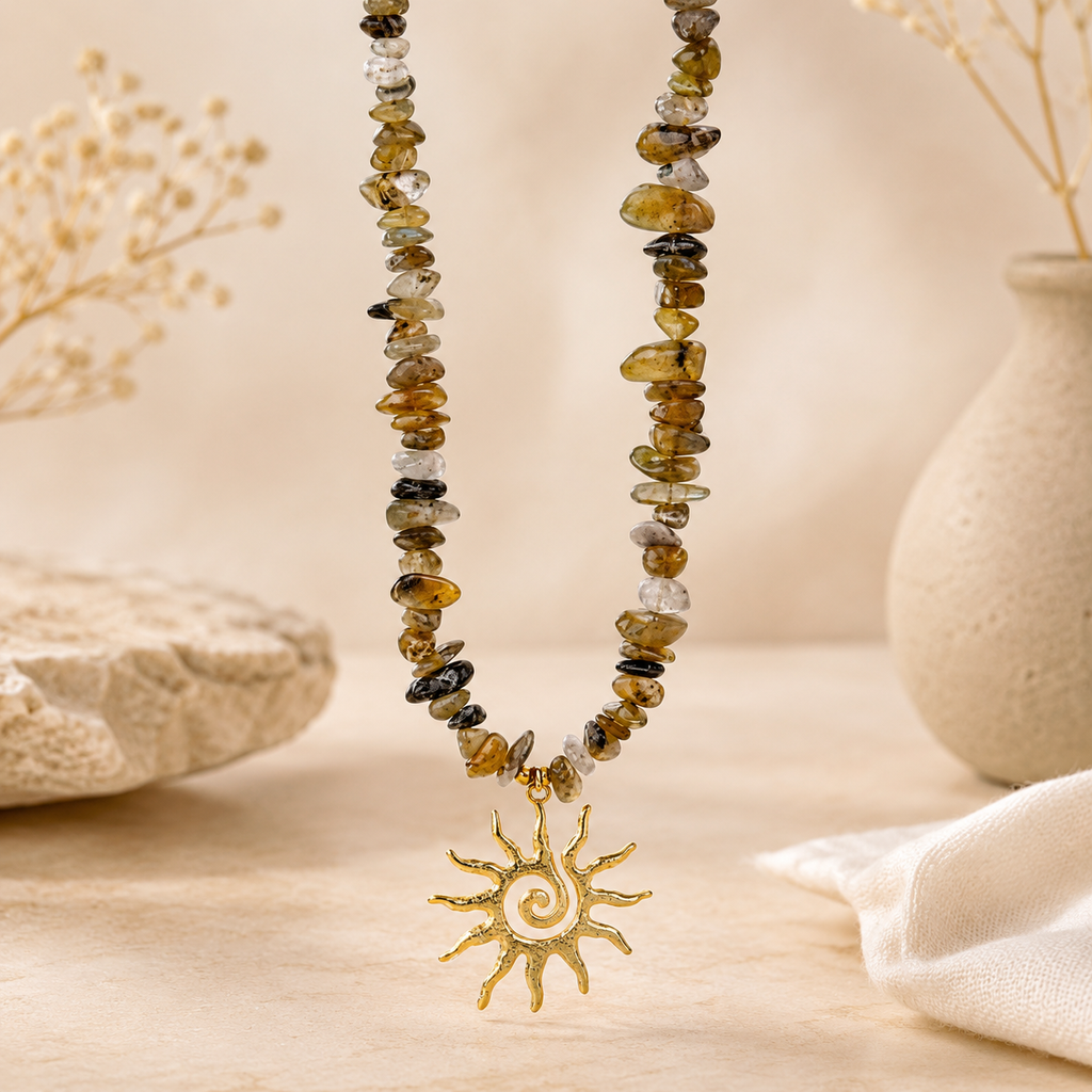 Natural Gemstone Chip Gold Plated Beads Stainless Steel Necklace Bulk