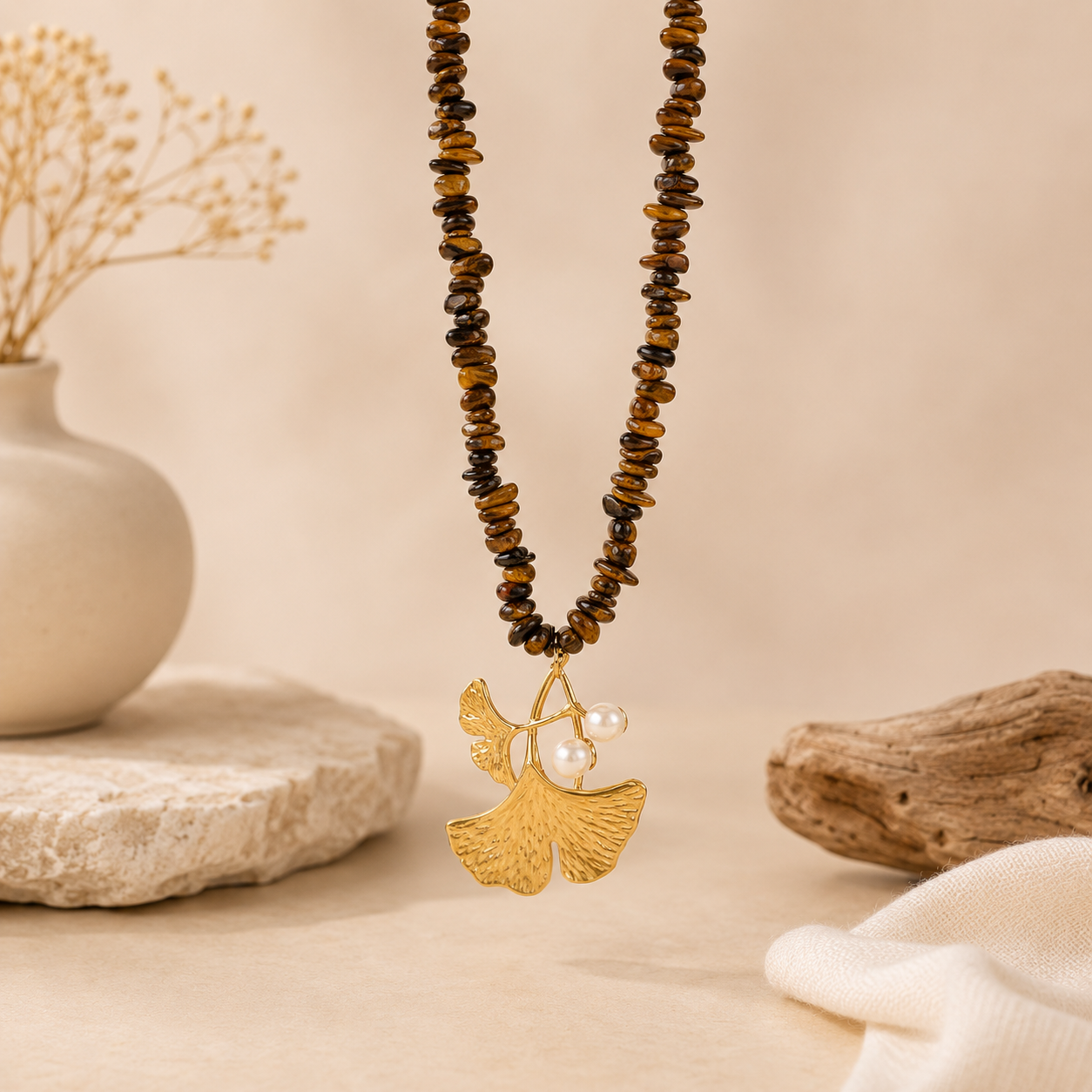 Natural Gemstone Chip Gold Plated Beads Stainless Steel Necklace Bulk