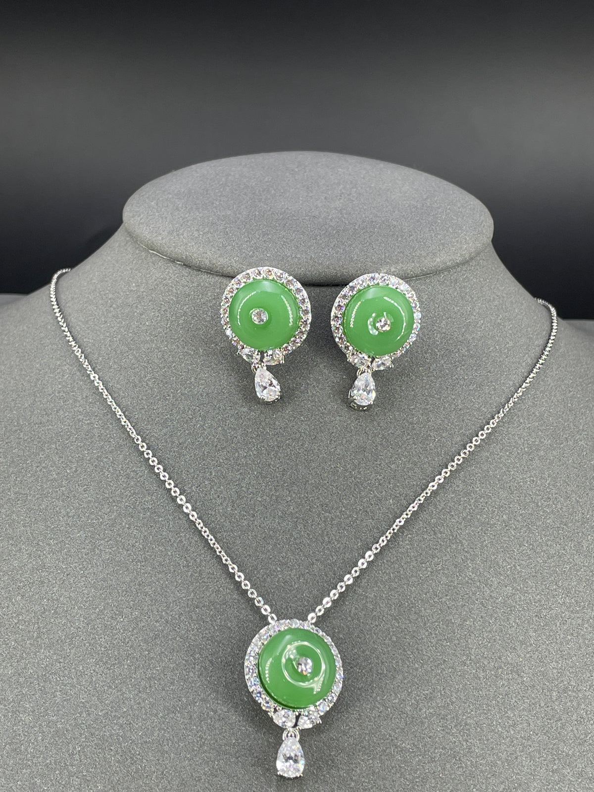 Multi Color Round Silver Cubic Zirconia Copper Necklace Earrings Women Bulk