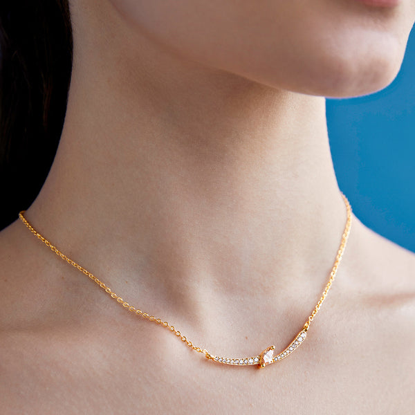 Elegant Curve Design Rose Silver Gold Plated CZ Brass Necklace Bulk Main image