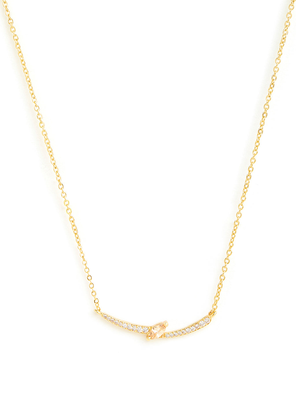 Elegant Curve Design Rose Silver Gold Plated CZ Brass Necklace Bulk