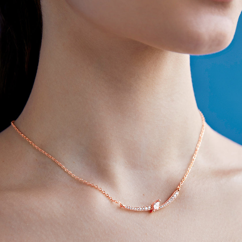 Elegant Curve Design Rose Silver Gold Plated CZ Brass Necklace Bulk