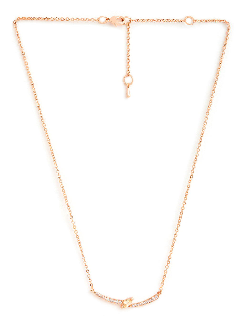 Elegant Curve Design Rose Silver Gold Plated CZ Brass Necklace Bulk