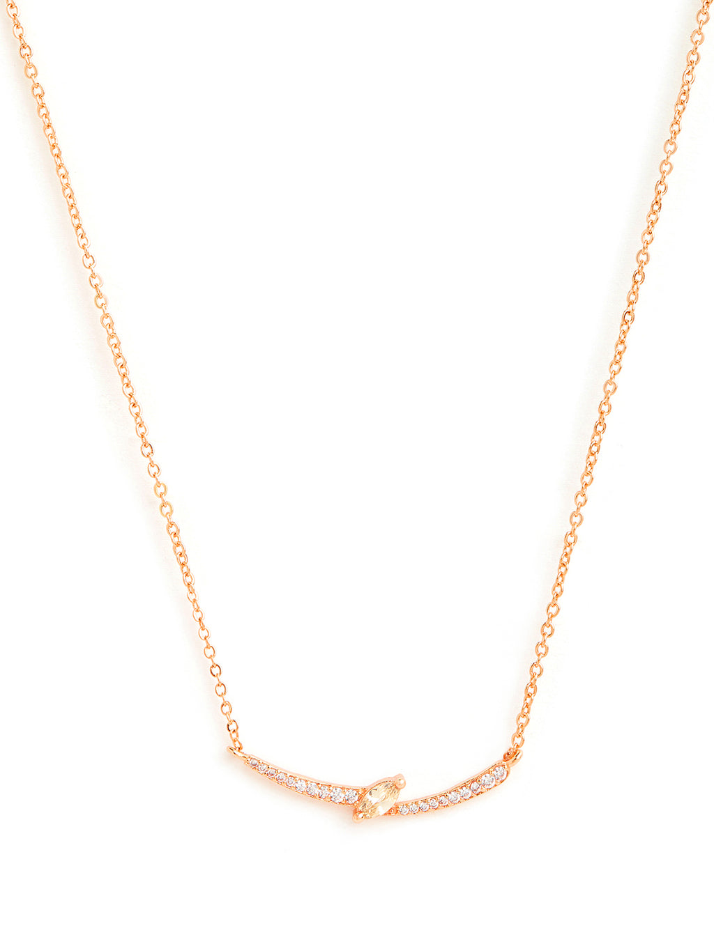 Elegant Curve Design Rose Silver Gold Plated CZ Brass Necklace Bulk