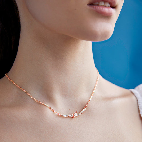 Elegant Curve Design Rose Silver Gold Plated CZ Brass Necklace Bulk Secondary image