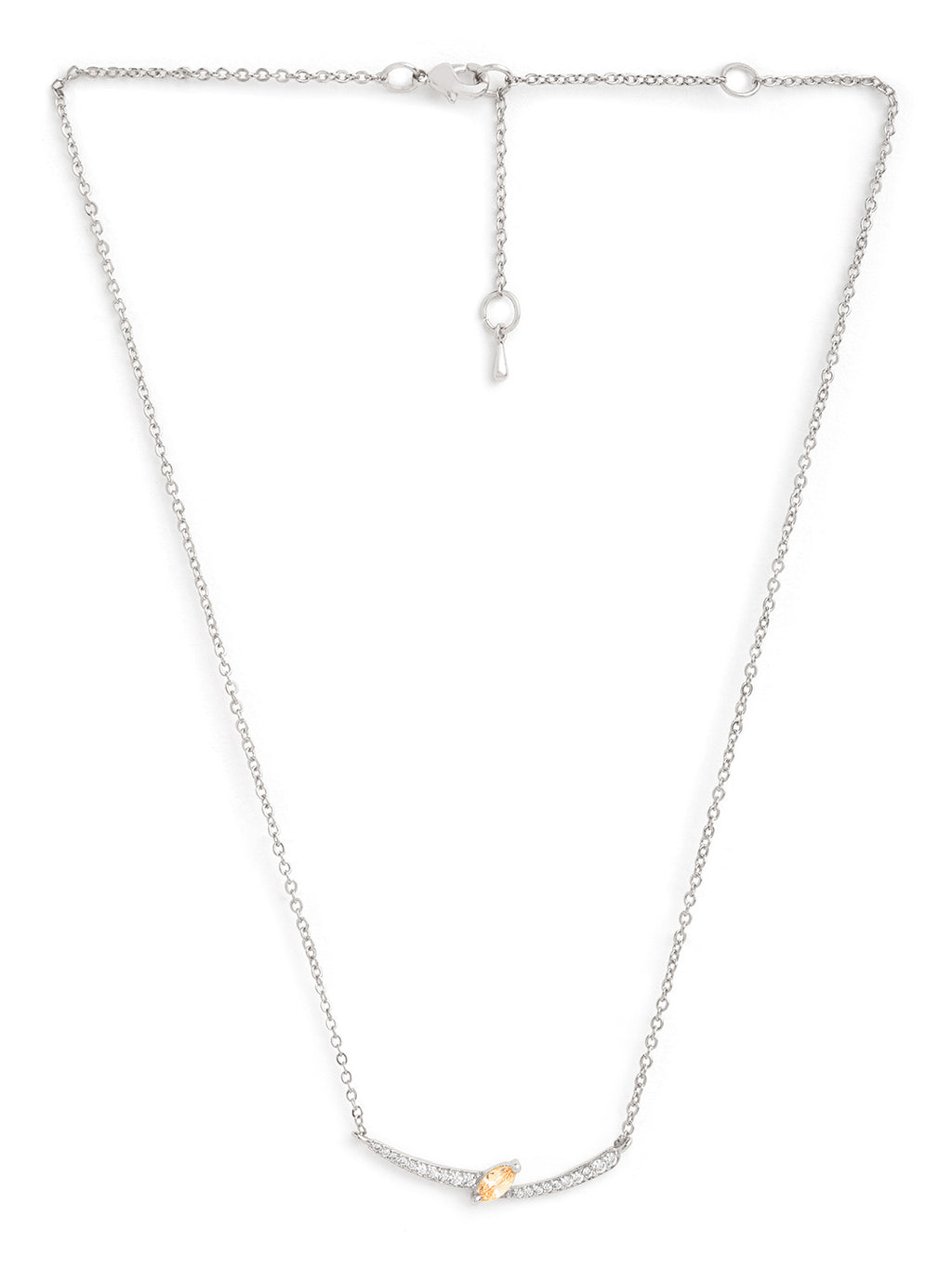 Elegant Curve Design Rose Silver Gold Plated CZ Brass Necklace Bulk