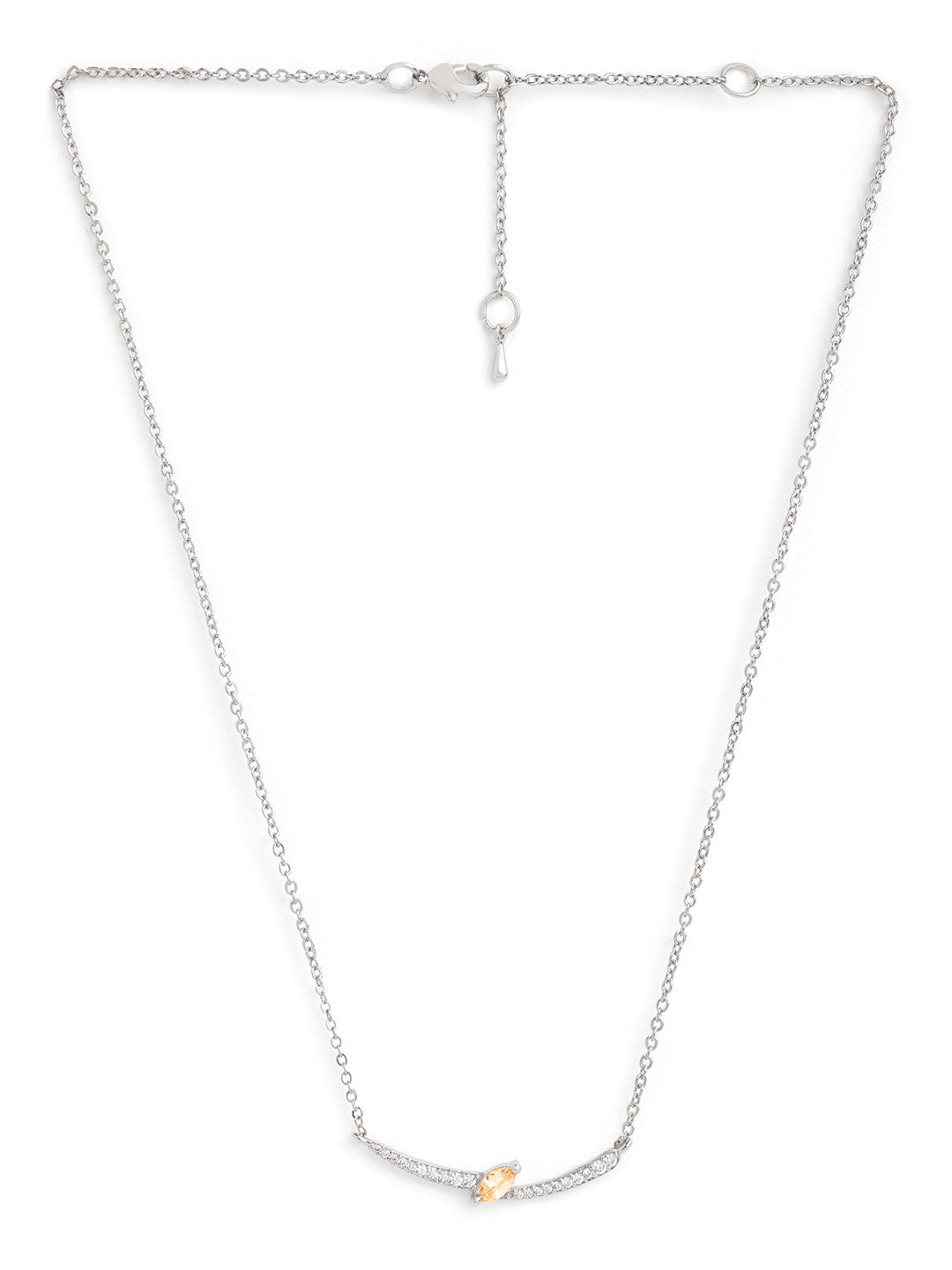 Elegant Curve Design Rose Silver Gold Plated CZ Brass Necklace Bulk