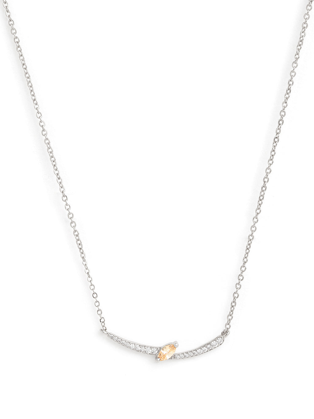 Elegant Curve Design Rose Silver Gold Plated CZ Brass Necklace Bulk