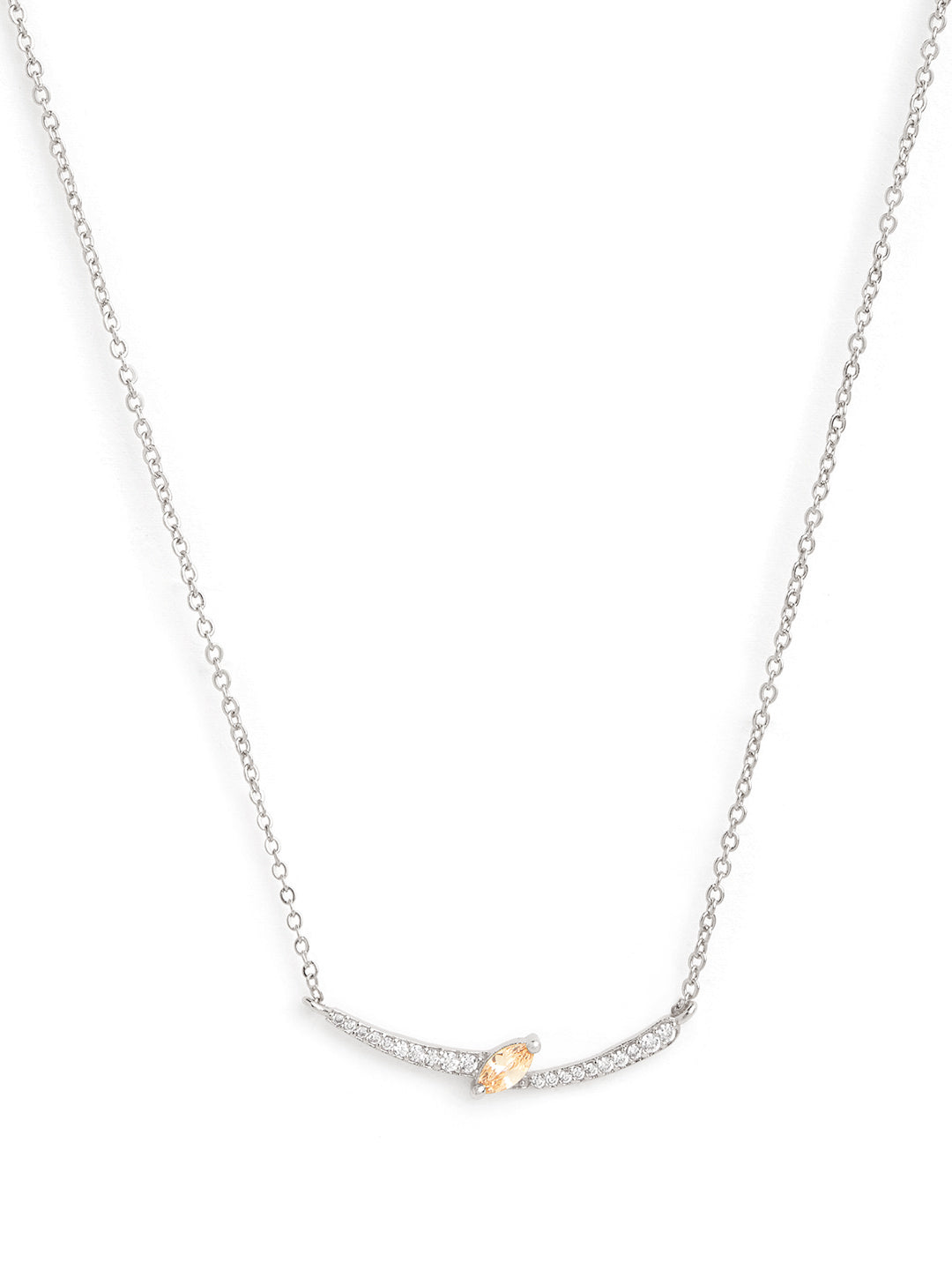 Elegant Curve Design Rose Silver Gold Plated CZ Brass Necklace Bulk