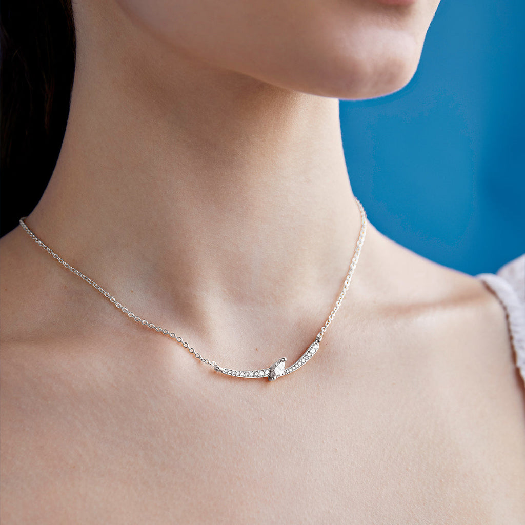 Elegant Curve Design Rose Silver Gold Plated CZ Brass Necklace Bulk