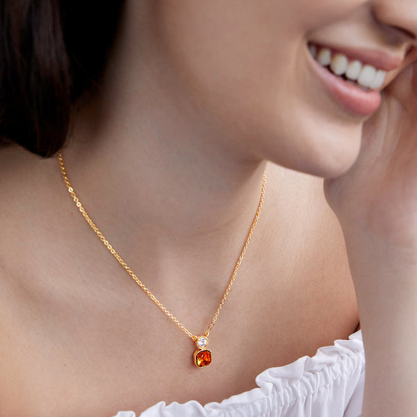 Orange Elegant Square Cut Rose Silver Gold CZ Brass Necklace Wholesale Main image