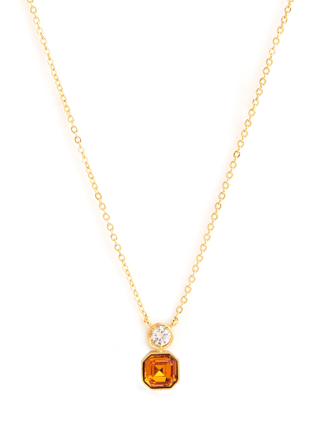Orange Elegant Square Cut Rose Silver Gold CZ Brass Necklace Wholesale