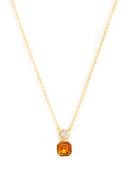 Orange Elegant Square Cut Rose Silver Gold CZ Brass Necklace Wholesale