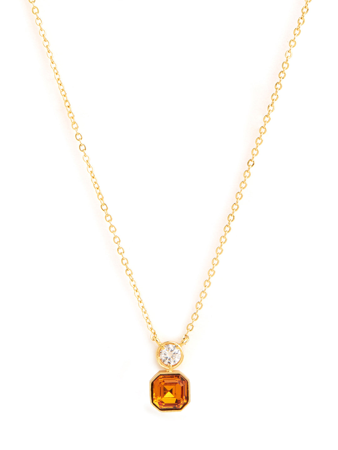 Orange Elegant Square Cut Rose Silver Gold CZ Brass Necklace Wholesale