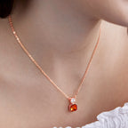 Orange Elegant Square Cut Rose Silver Gold CZ Brass Necklace Wholesale