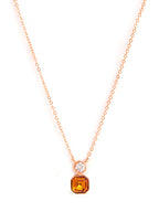 Orange Elegant Square Cut Rose Silver Gold CZ Brass Necklace Wholesale