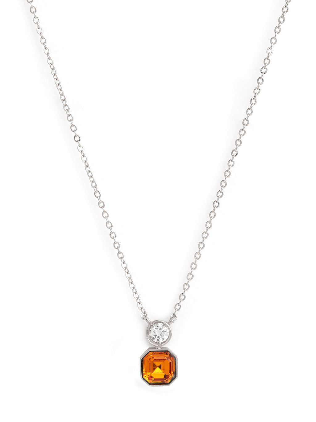 Orange Elegant Square Cut Rose Silver Gold CZ Brass Necklace Wholesale