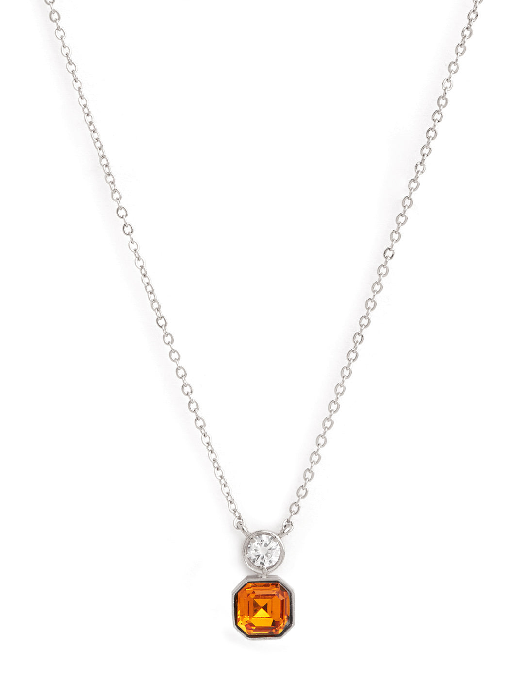 Orange Elegant Square Cut Rose Silver Gold CZ Brass Necklace Wholesale