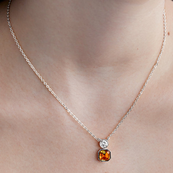 Orange Elegant Square Cut Rose Silver Gold CZ Brass Necklace Wholesale Secondary image