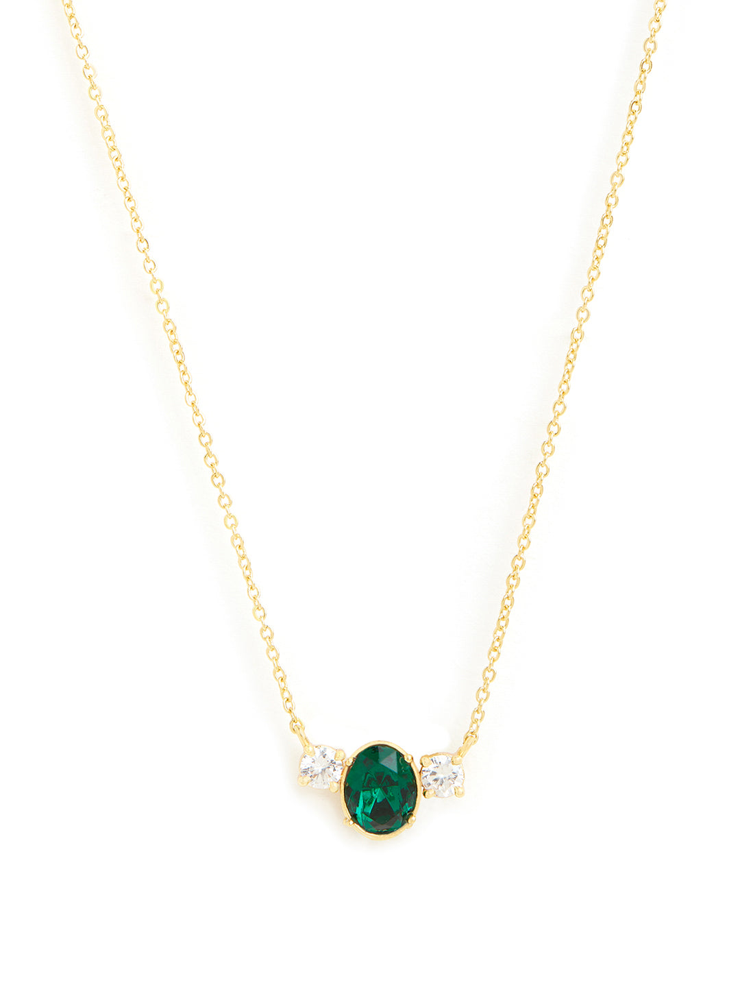 Elegant Green Oval Rose Silver Gold CZ Anti Tarnish Brass Necklace Bulk