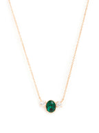 Elegant Green Oval Rose Silver Gold CZ Anti Tarnish Brass Necklace Bulk