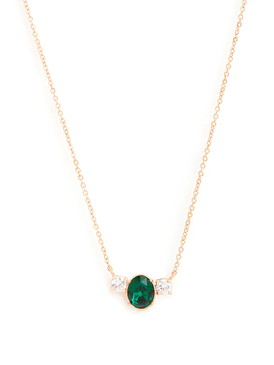 Elegant Green Oval Rose Silver Gold CZ Anti Tarnish Brass Necklace Bulk