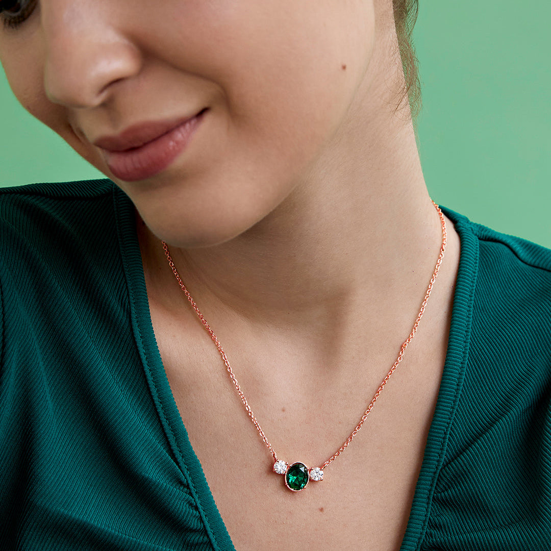Elegant Green Oval Rose Silver Gold CZ Anti Tarnish Brass Necklace Bulk