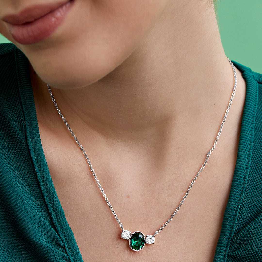 Elegant Green Oval Rose Silver Gold CZ Anti Tarnish Brass Necklace Bulk Secondary image