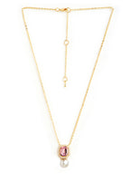 Elegant Emerald Cut Rose Silver Gold CZ Pearl Brass Necklace Bulk