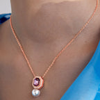 Elegant Emerald Cut Rose Silver Gold CZ Pearl Brass Necklace Bulk