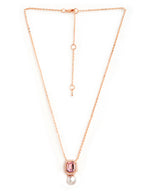 Elegant Emerald Cut Rose Silver Gold CZ Pearl Brass Necklace Bulk