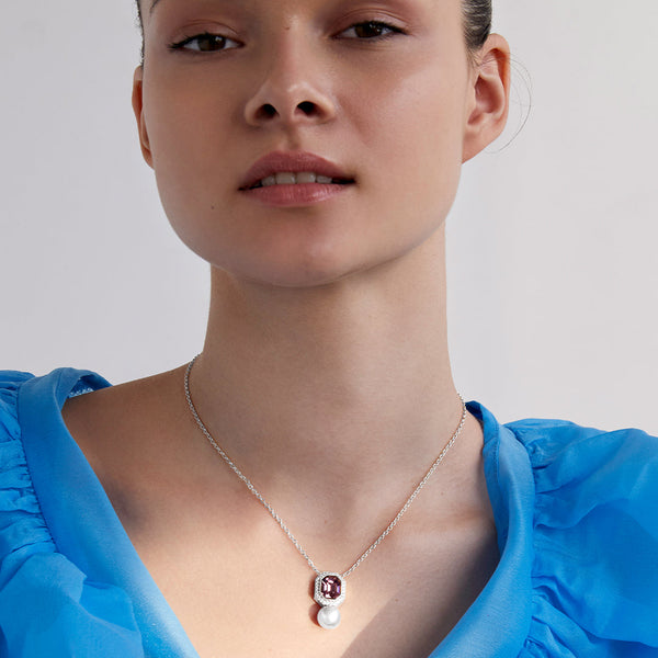 Elegant Emerald Cut Rose Silver Gold CZ Pearl Brass Necklace Bulk Secondary image