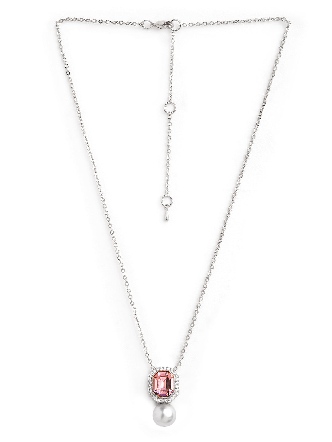 Elegant Emerald Cut Rose Silver Gold CZ Pearl Brass Necklace Bulk