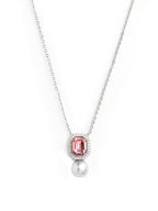 Elegant Emerald Cut Rose Silver Gold CZ Pearl Brass Necklace Bulk