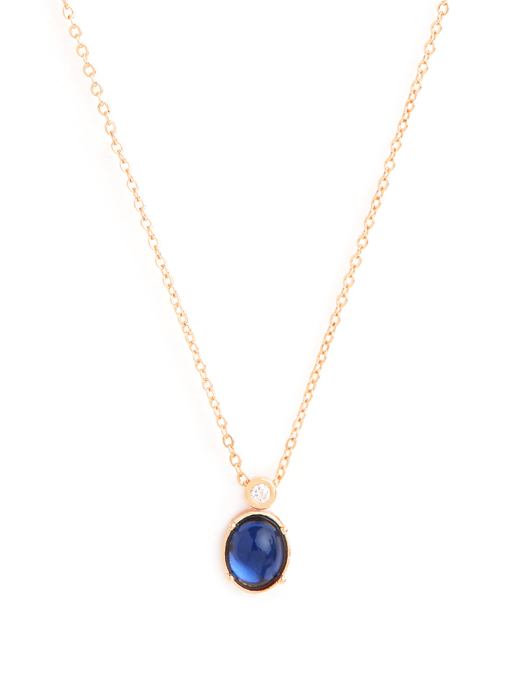 Stylish Oval Blue Rose Silver Gold CZ Anti Tarnish Brass Necklace Bulk