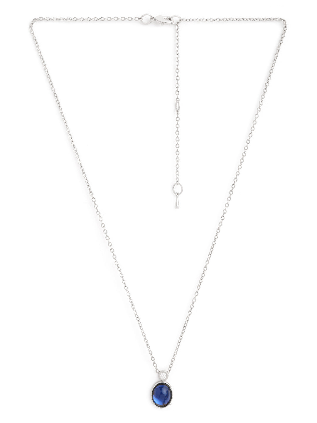 Stylish Oval Blue Rose Silver Gold CZ Anti Tarnish Brass Necklace Bulk