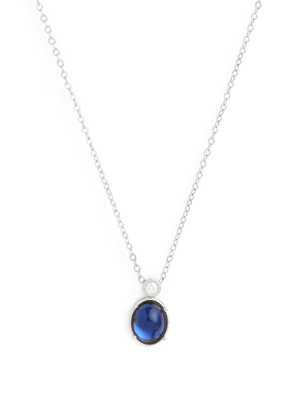 Stylish Oval Blue Rose Silver Gold CZ Anti Tarnish Brass Necklace Bulk