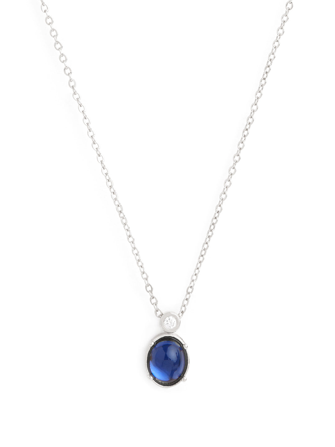 Stylish Oval Blue Rose Silver Gold CZ Anti Tarnish Brass Necklace Bulk