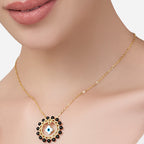 Evil Eye Floral Rose Silver Gold CZ Black Beads Brass Necklace Bulk