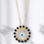 Evil Eye Floral Rose Silver Gold CZ Black Beads Brass Necklace Bulk