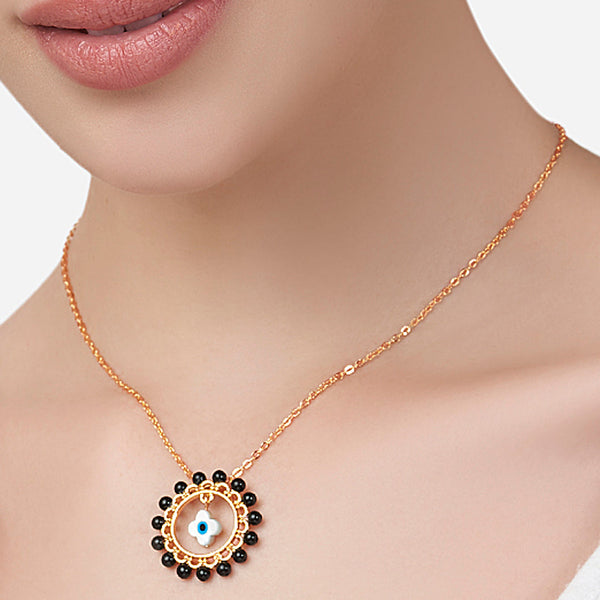 Evil Eye Floral Rose Silver Gold CZ Black Beads Brass Necklace Bulk Main image