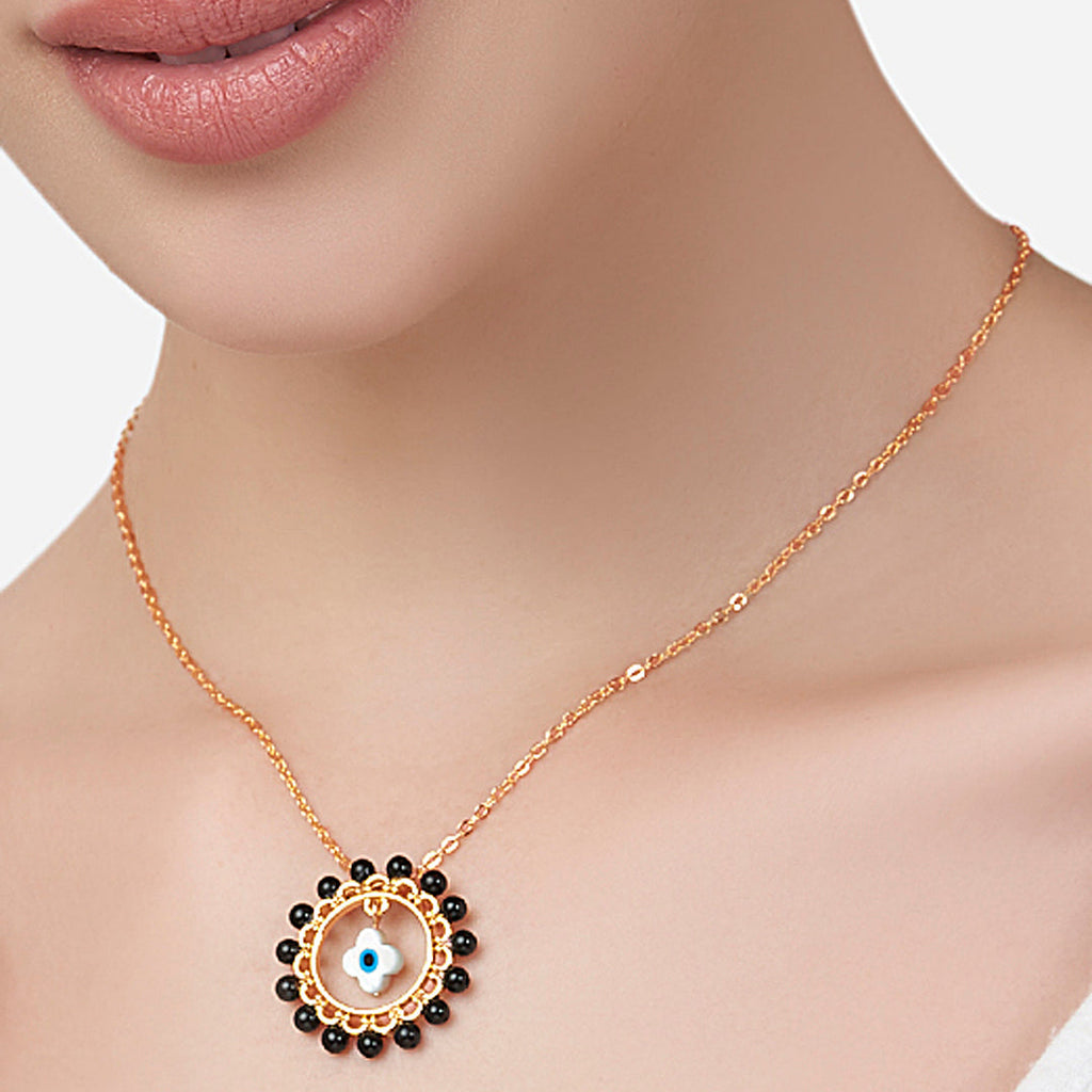 Evil Eye Floral Rose Silver Gold CZ Black Beads Brass Necklace Bulk