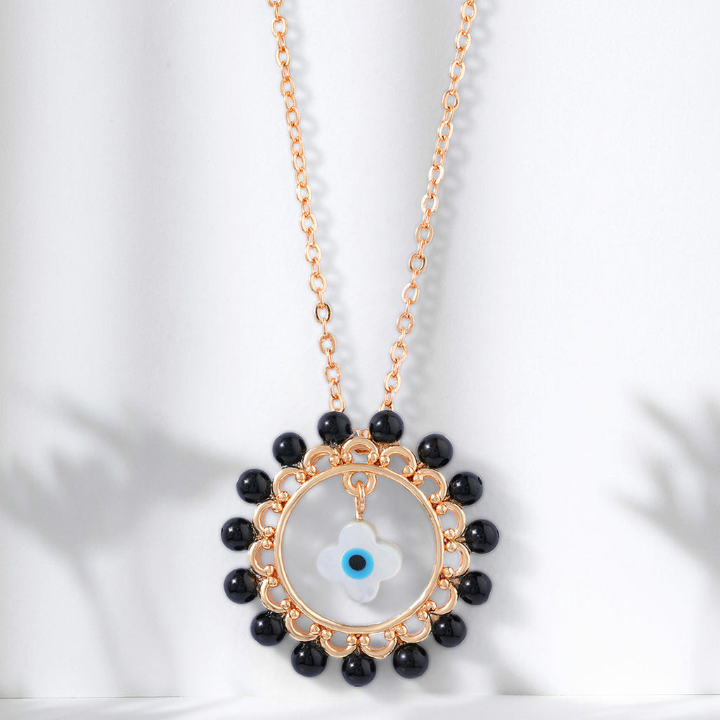 Evil Eye Floral Rose Silver Gold CZ Black Beads Brass Necklace Bulk
