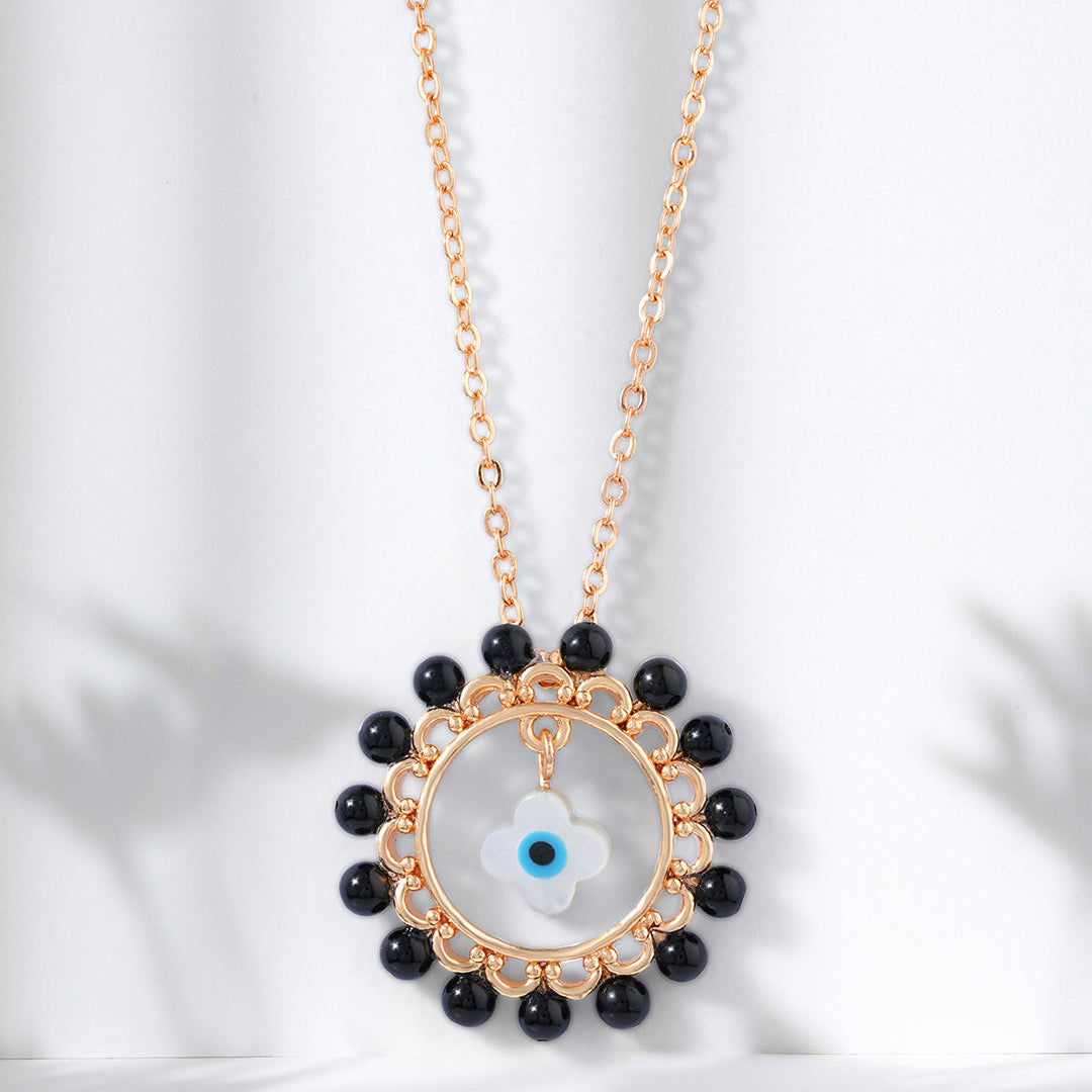 Evil Eye Floral Rose Silver Gold CZ Black Beads Brass Necklace Bulk