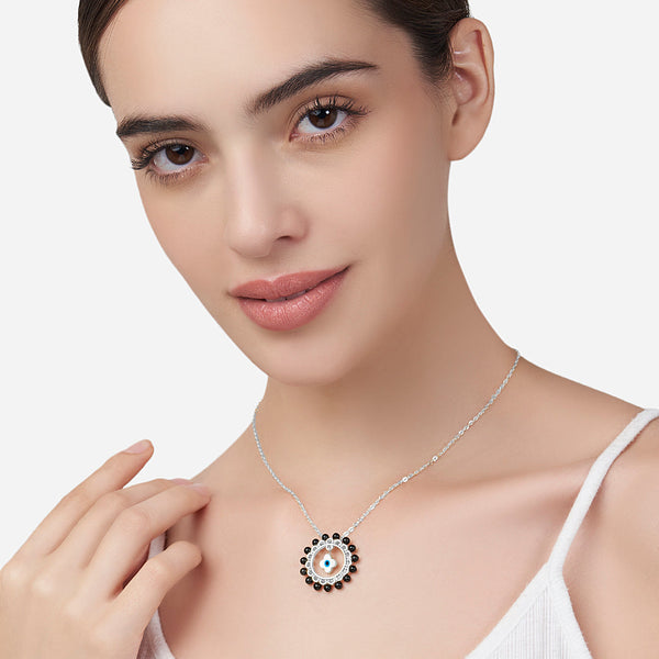 Evil Eye Floral Rose Silver Gold CZ Black Beads Brass Necklace Bulk Secondary image